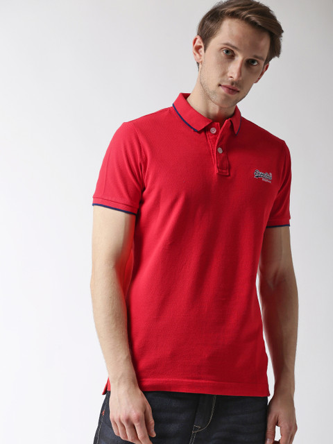 

Superdry Men Red Solid Polo Collar T-shirt