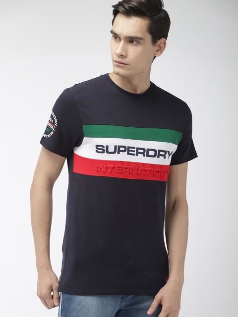 

Superdry Men Navy Blue Colourblocked Applique Detail TROPHY Round Neck T-shirt