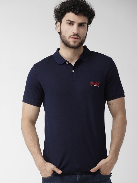 

Superdry Men Navy Blue Solid Polo Collar T-shirt