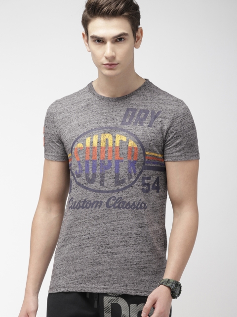 

Superdry Men Grey Melange Printed CUSTOM CLASSICS Round Neck T-shirt