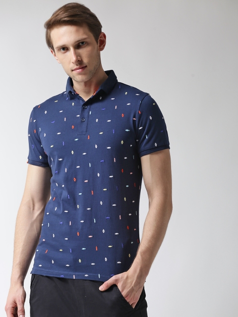 

Superdry Men Navy Blue Self Design Polo Collar T-shirt