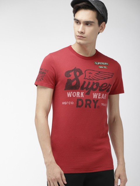 

Superdry Men Rust Red Printed Round Neck PREMIUM WORK WEAR T-shirt