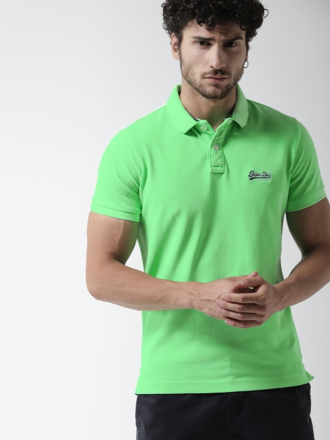 

Superdry Men Fluorescent Green Solid Polo Collar T-shirt