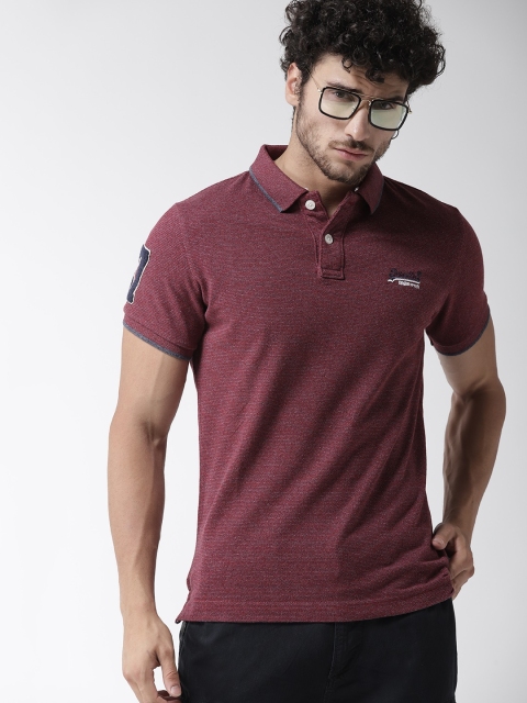 

Superdry Men Maroon Self Design Polo Collar T-shirt