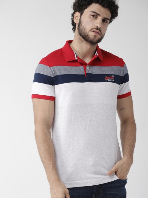 

Superdry Men Off-White & Red Striped Detail Polo Collar T-shirt