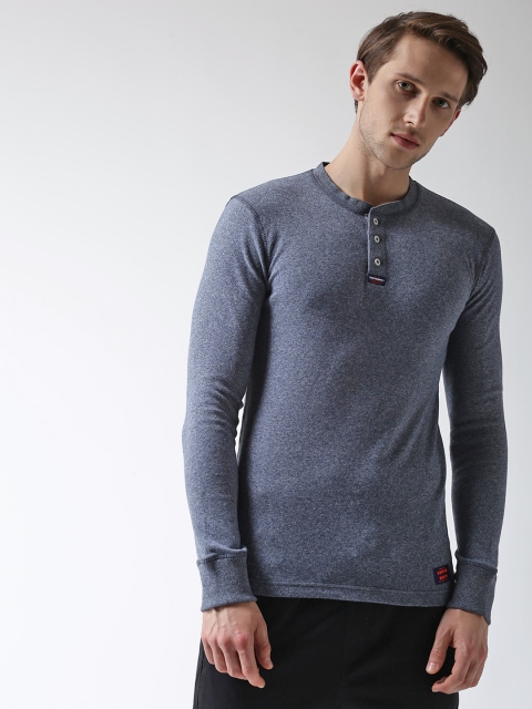 

Superdry Men Blue Solid Henley Neck T-shirt