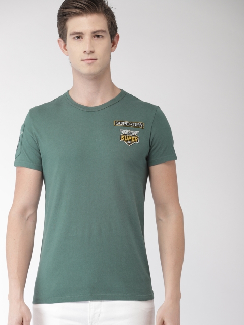 

Superdry Men Green Solid Round Neck T-shirt