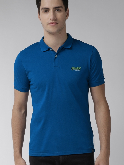 

Superdry Men Blue Solid Polo Collar T-shirt