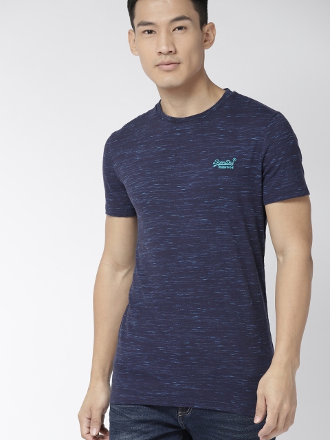 

Superdry Men Navy Blue Self Design Round Neck T-shirt