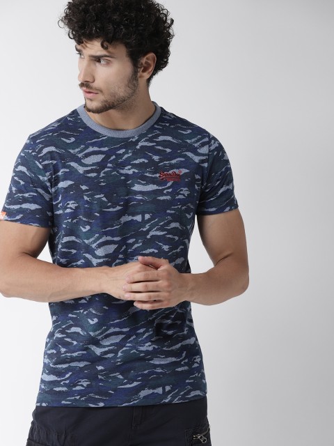 

Superdry Men Blue Camouflage Print Round Neck T-shirt