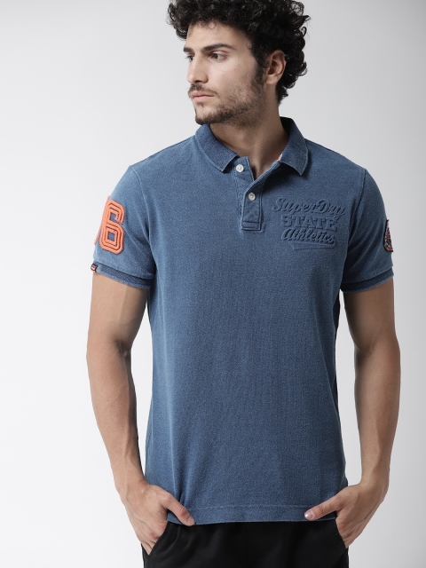 

Superdry Men Blue Solid Polo Collar T-shirt