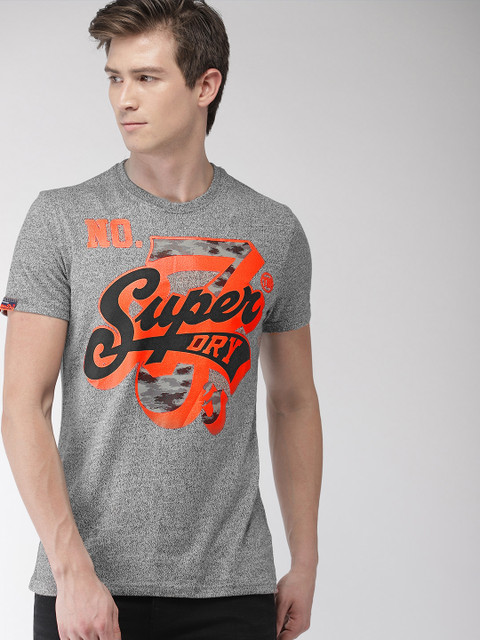 

Superdry Men Grey Melange Printed Round Neck T-shirt