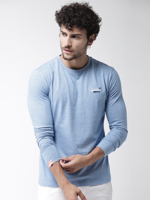 

Superdry Men Blue Self-Striped Round Neck T-shirt