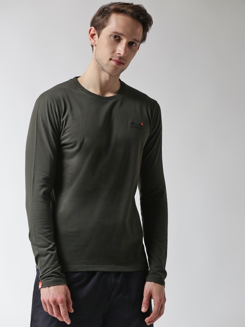 

Superdry Men Olive Green Solid Round Neck T-shirt