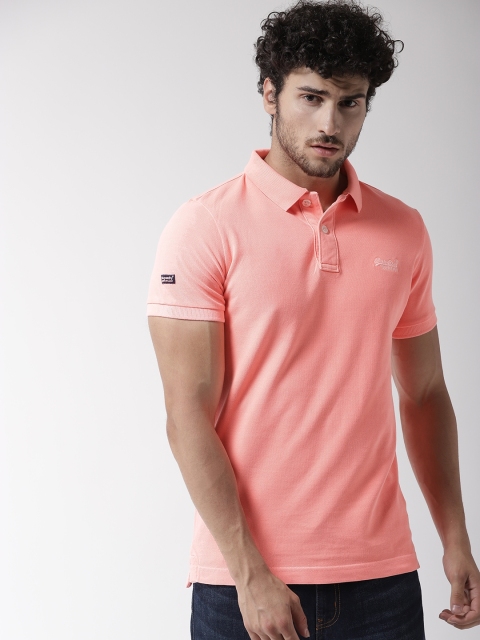 

Superdry Men Coral Orange Solid Polo Collar T-shirt