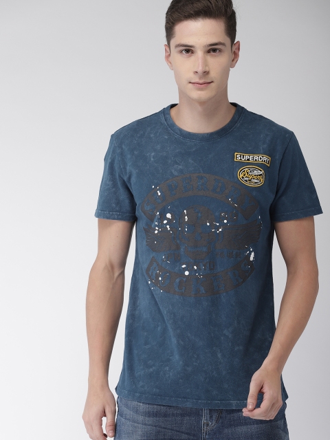 

Superdry Men Blue Printed Round Neck T-shirt