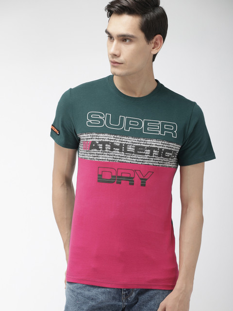 

Superdry Athletics Men Pink Printed Round Neck TROPHY NEON T-shirt