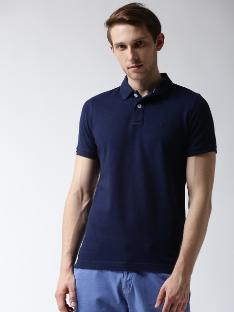 

Superdry Men Blue Solid Polo Collar T-shirt