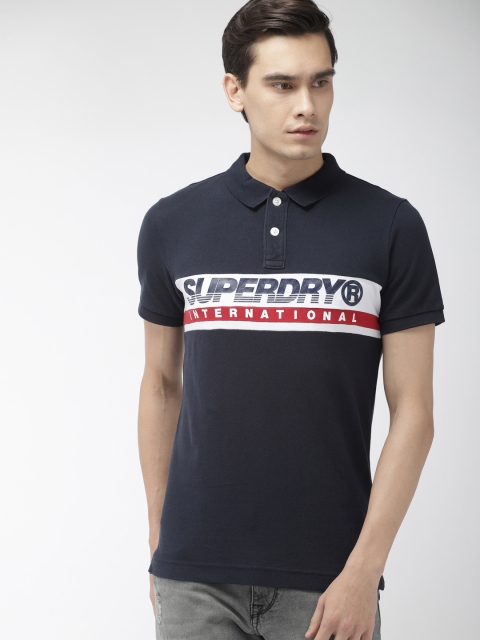 

Superdry Men Navy Blue Printed INTERNATIONAL CHEST Polo Collar T-shirt