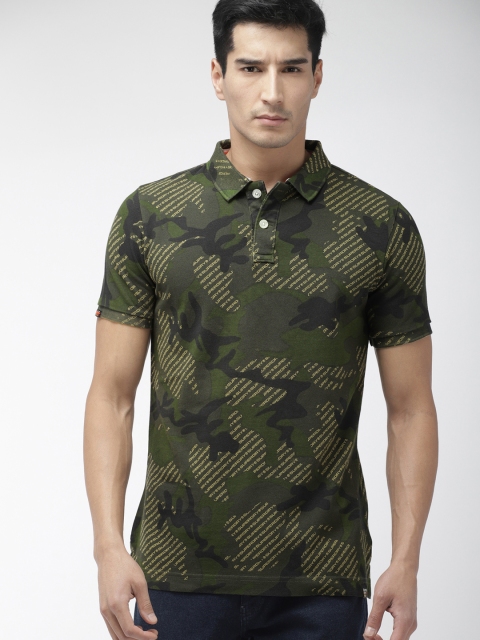 

Superdry Premium Men Navy Olive Green & Black Camouflage Printed TROPIC ARMY POLO T-Shirt