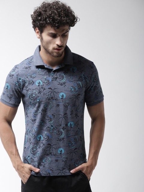 

Superdry Men Blue Tropical Print Polo Collar T-shirt