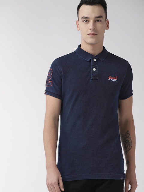 

Superdry Men Navy Blue Solid Polo Collar T-shirt