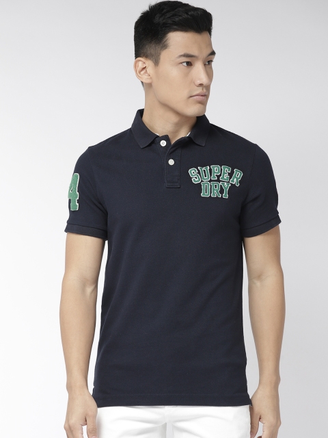 

Superdry Men Navy Blue Solid Polo Collar T-shirt