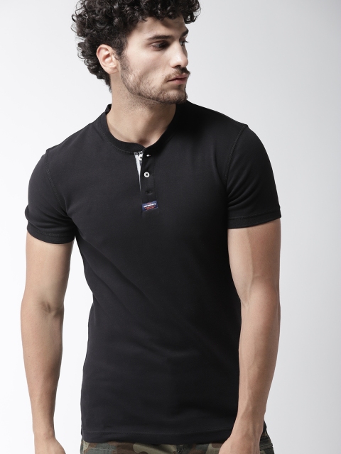 

Superdry Men Black Solid Henley Neck T-shirt