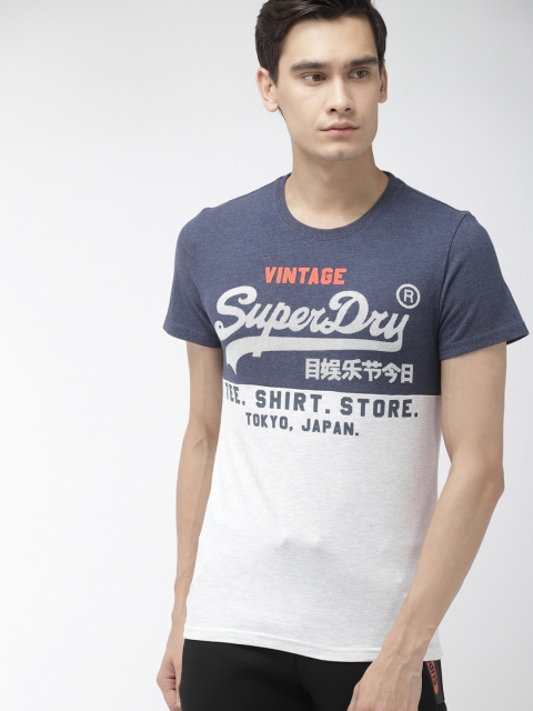 

Superdry Men Navy Blue & White Printed Round Neck T-shirt