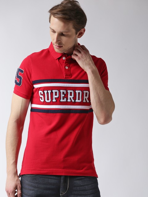 

Superdry Men Red Applique Detail Polo Collar T-shirt