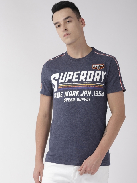 

Superdry Men Navy Blue & White Printed Round Neck T-shirt