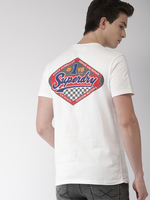 

Superdry Men White Printed Round Neck T-shirt