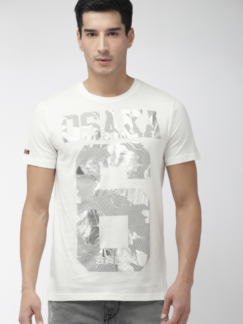 

Superdry Men White Printed Round Neck OSAKA MONOCHROME LIT Lightweight T-shirt