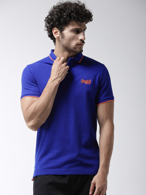 

Superdry Men Blue Solid Polo Collar T-shirt