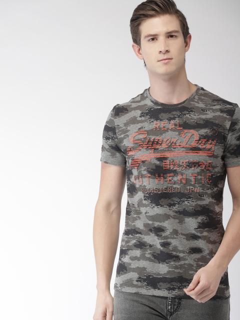 

Superdry Men Grey Melange Printed Round Neck T-shirt