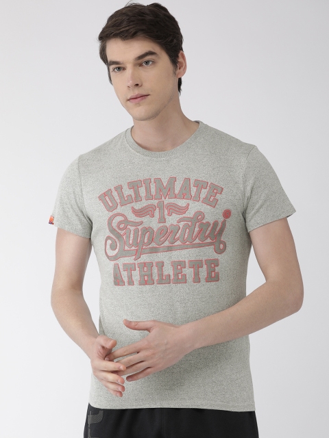 

Superdry Men Grey Melange Printed HERITAGE CLASSIC Round Neck T-shirt