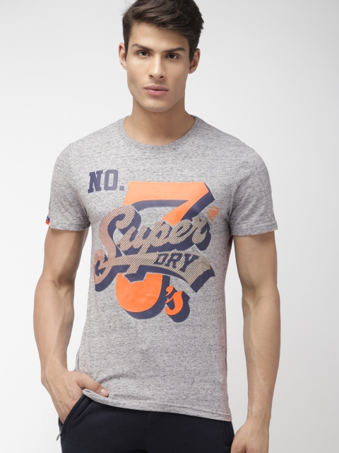 

Superdry Men Grey Melange Printed SUPER SEVEN MID WEIG Round Neck T-shirt