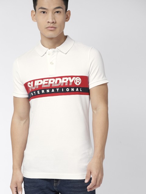 

Superdry Men White & Red Printed Polo Collar T-shirt
