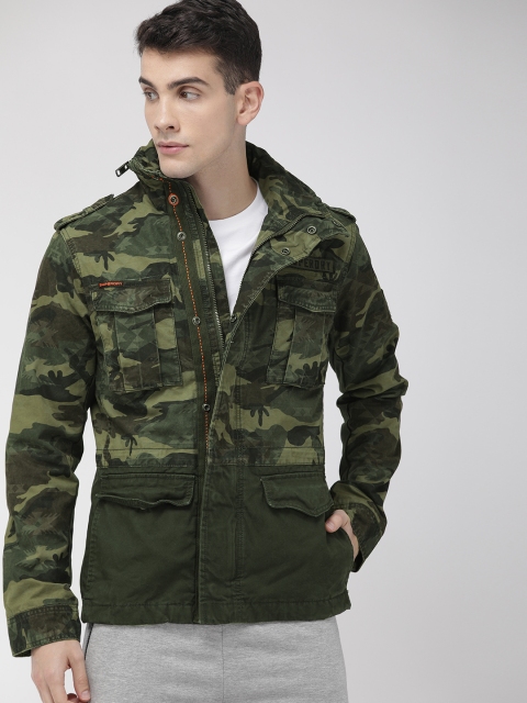 

Superdry Men Olive Green Camouflage Printed Tailored Jacket