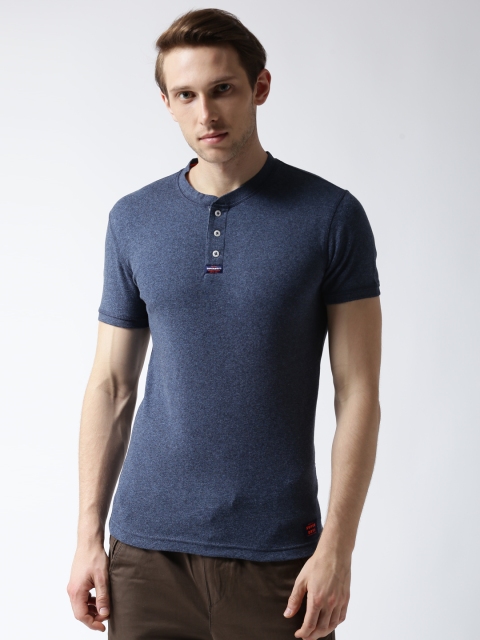 

Superdry Men Navy Blue Solid Henley Neck T-shirt