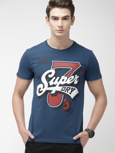 

Superdry Men Navy Blue Printed SUPER SEVEN MID WEIG Round Neck T-shirt