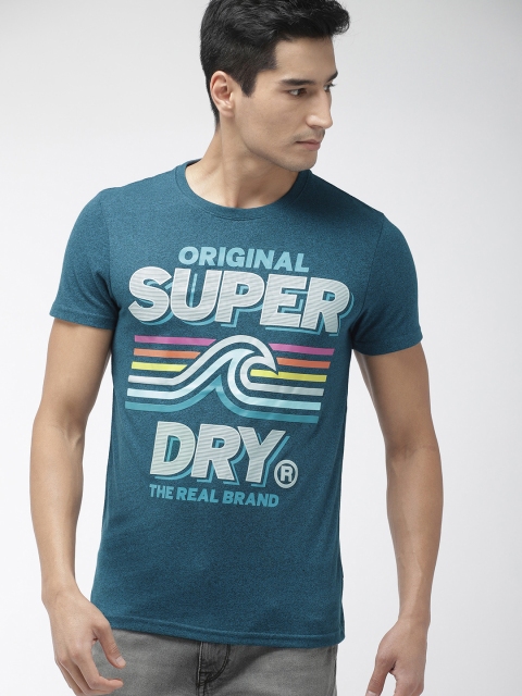 

Superdry Men Teal Blue Printed Round Neck MALIBU MID T-shirt