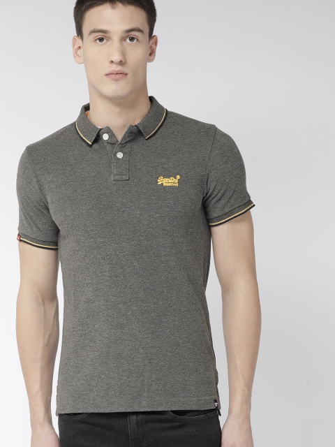 

Superdry Men Charcoal Grey Solid Polo Collar T-shirt