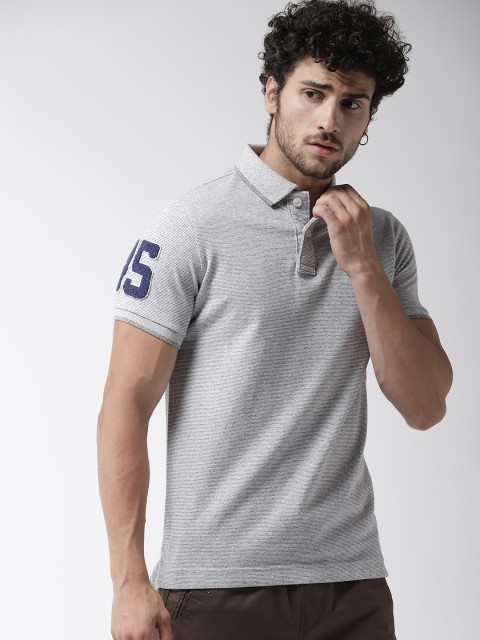 

Superdry Men Grey Melange Self Design Polo Collar T-shirt