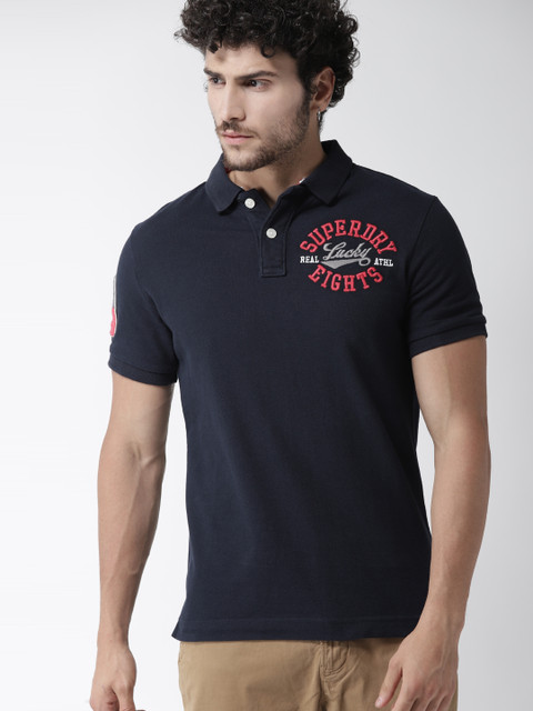 

Superdry Men Navy Blue Solid Polo Collar T-shirt