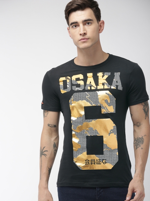 

Superdry Men Black & Golden Printed OSAKA MONOCHROME LIT Round Neck T-Shirt