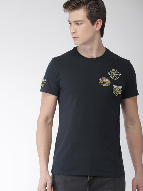 

Superdry Men Navy Blue Solid Round Neck T-shirt