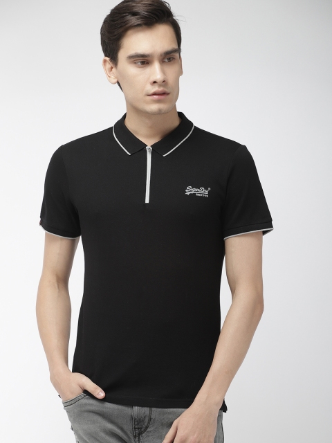 

Superdry Men Black Solid CITY SPORT ZIP POLO Polo Collar T-shirt