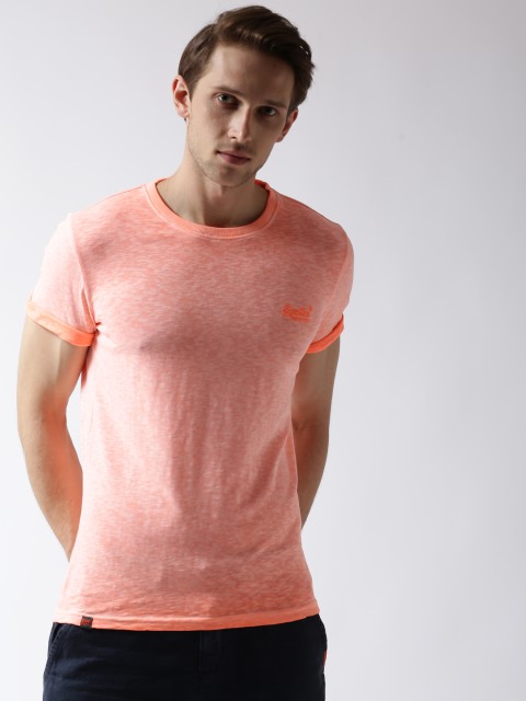

Superdry Men Neon Orange Solid Round Neck T-shirt
