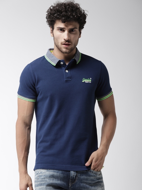 

Superdry Men Navy Blue Solid Polo Collar T-shirt